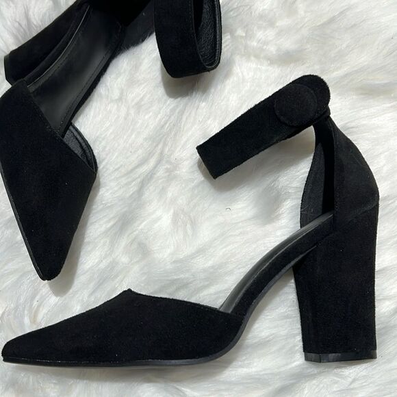 Black Suede Ankle Strap Platform Heels Size 7.  B78 - Picture 3 of 10